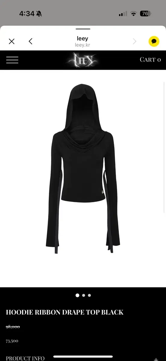 (새상품)Leey HOODIE RIBBON DRAPE TOP BLACK